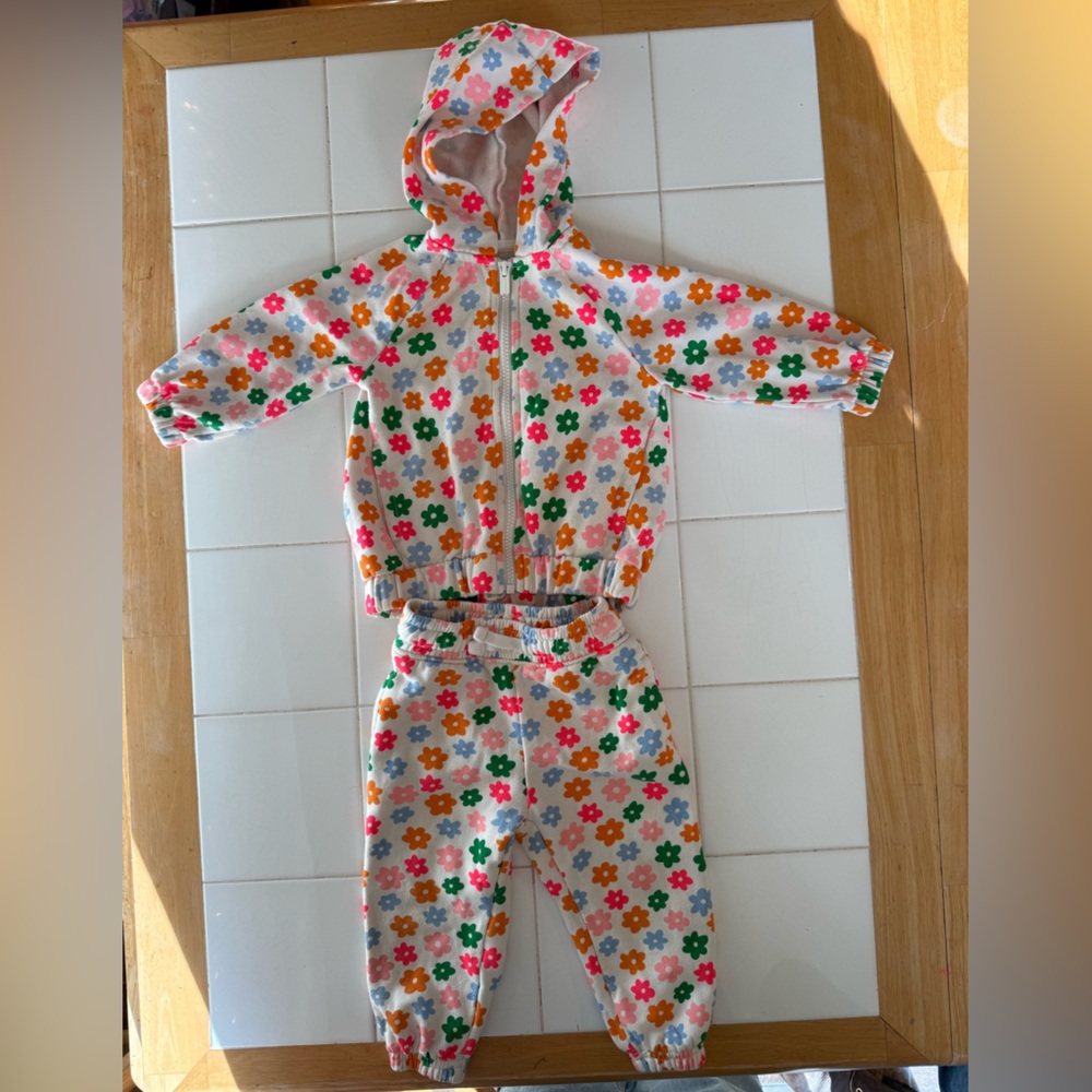 Old Navy Baby Girls Toddler Matching Floral Sweatsuit Set 18-24m Zip Hoodie - Picture 3 of 12